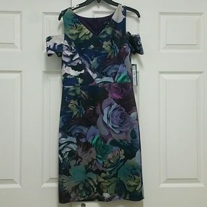 NWT Tahari Cold Shoulder Floral Fitted Dress Sz 8